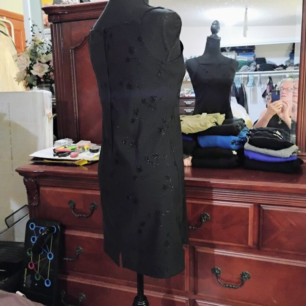 Black Spaghetti Strap Mini Skirt with Floral Stitching - Picture 4 of 7